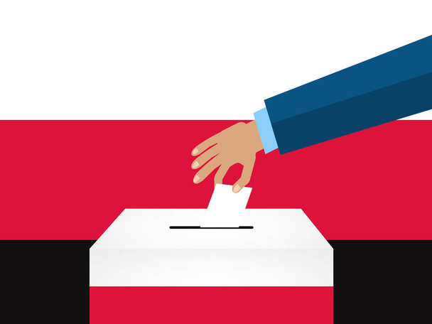 Konzept der Polenwahl. Hand legt Stimmzettel in die Wahlurne. Vektorillustration. - Vektor, Bild