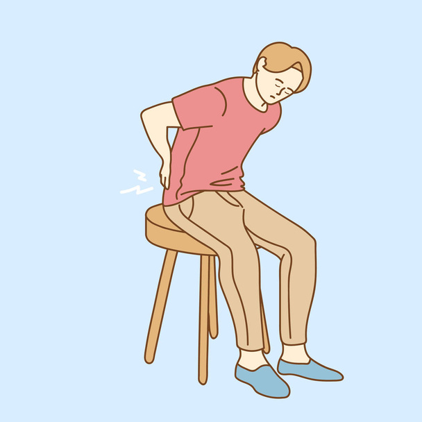 Ο άνθρωπος που έχει πίσω πόνο κάθεται στην καρέκλα - Διάνυσμα, εικόνα