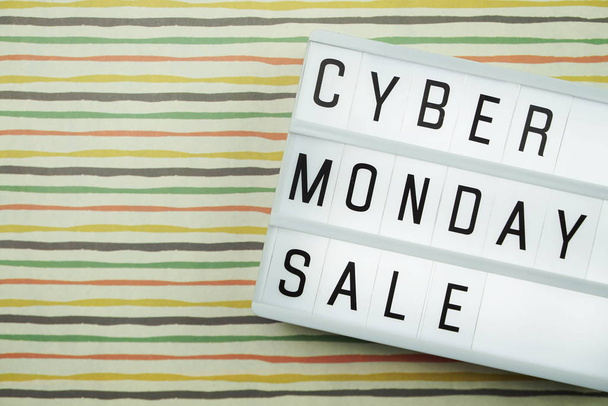 Cyber Monday Sale word in Light box with space copy Flat lay - Zdjęcie, obraz