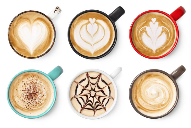 Set of coffee latte or cappuccino foam art - Photo, Image