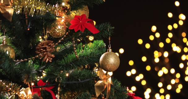 Noel ağacı dalı dekoratif top asılı kız. Dolly 4k atış - Video, Çekim