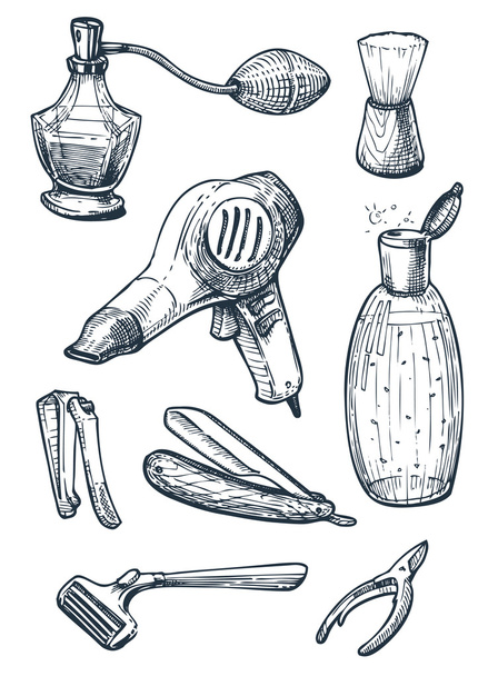 Set of hygiene and bathroom tools in vintage - Vector, Image