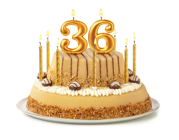 Εορταστικό κέικ με χρυσά κεριά-αριθμός 36 - Φωτογραφία, εικόνα