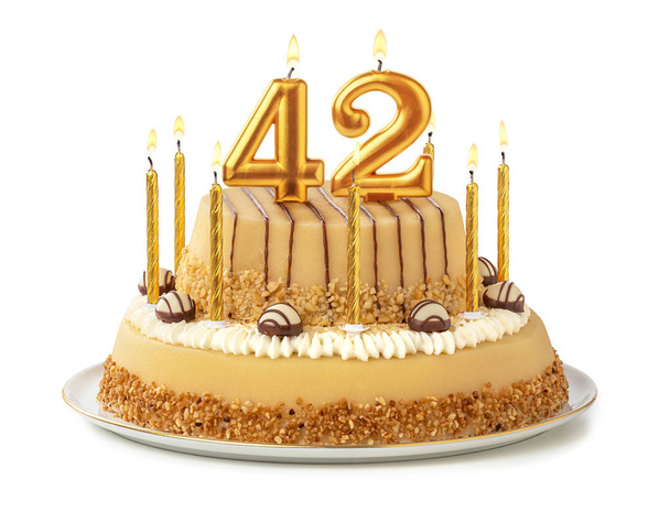 Feestelijke taart met gouden kaarsen-nummer 42 - Foto, afbeelding