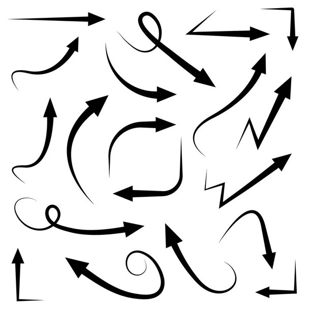Conjunto de flechas curvas vectoriales dibujadas a mano. Colección de punteros
. - Vector, Imagen