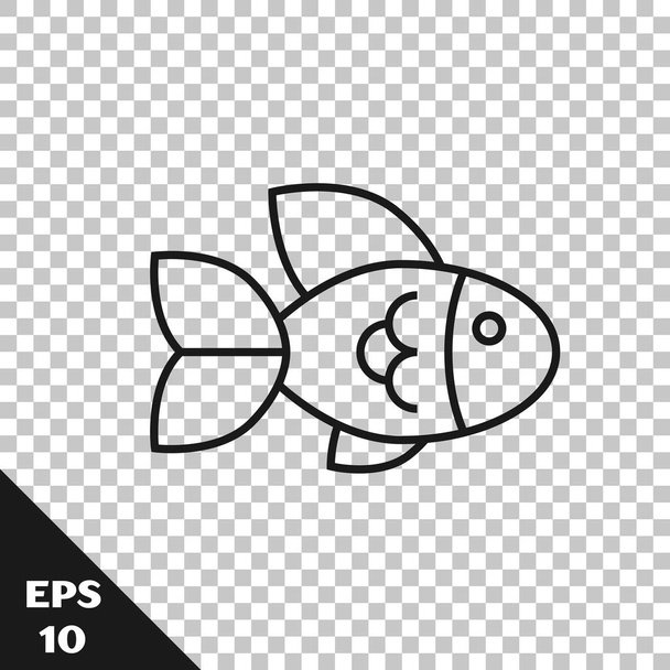 黒い線魚のアイコンは、透明な背景に分離されています。ベクトルイラストレーション - ベクター画像