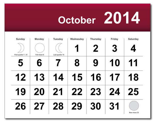 Calendario octubre 2014
 - Vector, Imagen