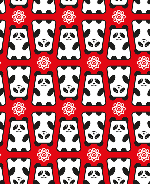 varrat nélküli mintát a panda és virágok. - Vektor, kép