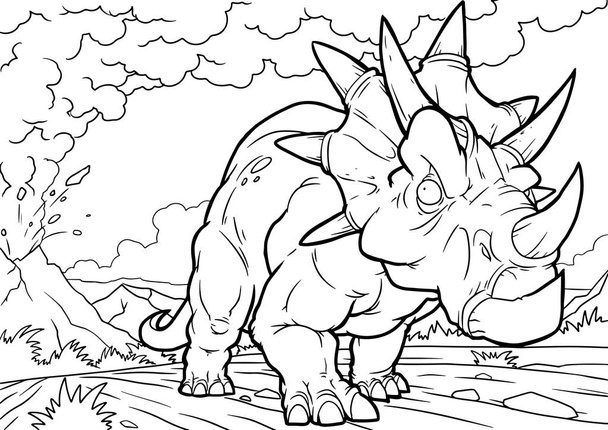 Мультфільм Векторні ілюстрації трицератопсів Динозаврів рептилій у доісторичному світі для розмальовки книги та освіти
 - Вектор, зображення