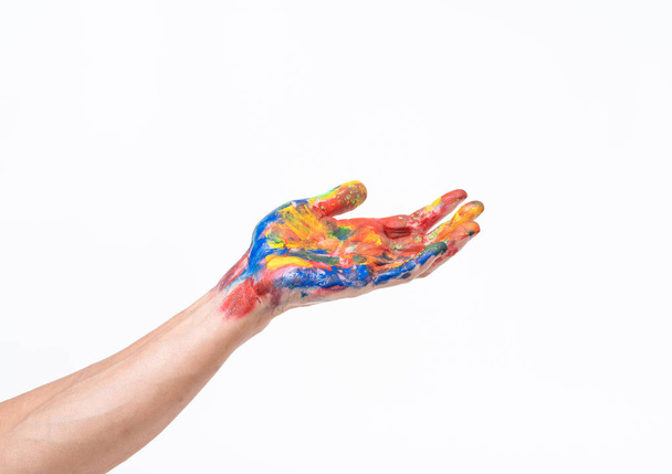 Чоловік рука в барвистому на білому тлі
 - Фото, зображення