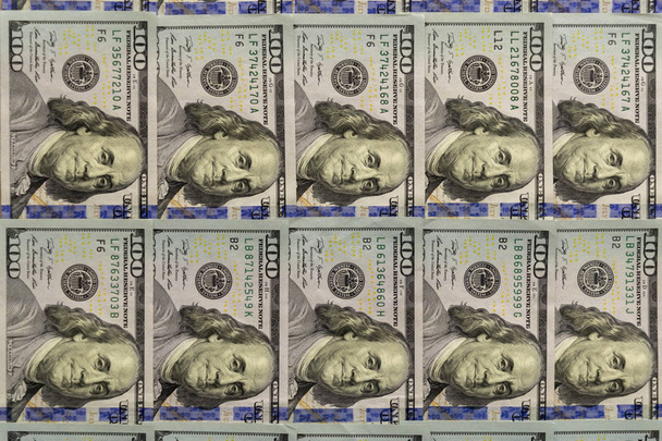 Background of dollar bills. American Dollars Cash Money. One Hundred Dollar Banknotes. Hundred Bucks - Photo, Image