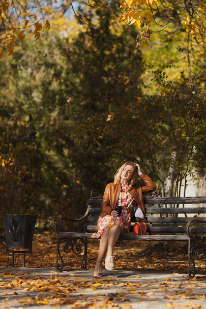 Beautiful woman in the autumn park - Foto, imagen