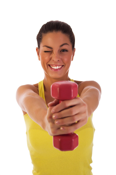 sporty young woman with dumbbells - Foto, Imagem