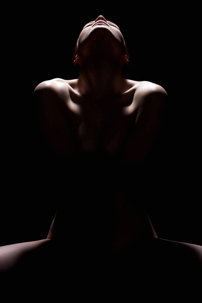 Оголена молода жінка силует в темряві - Фото, зображення