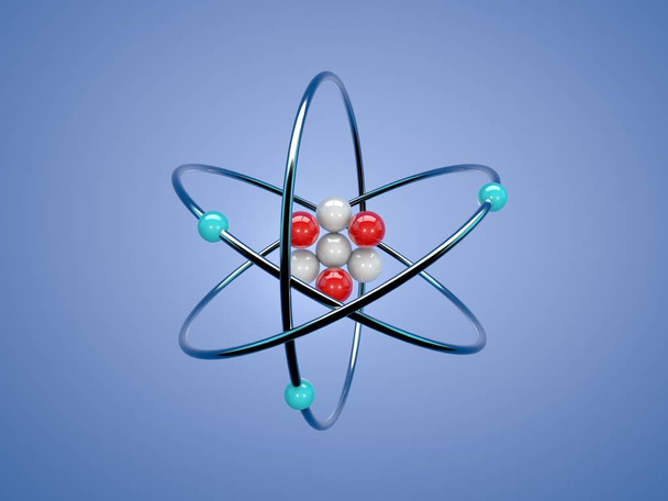 Атомная структура на синем фоне. Трехмерная иллюстрация
. - Фото, изображение