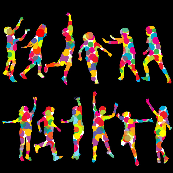 Set of children silhouettes made of colored circles - Photo, Image