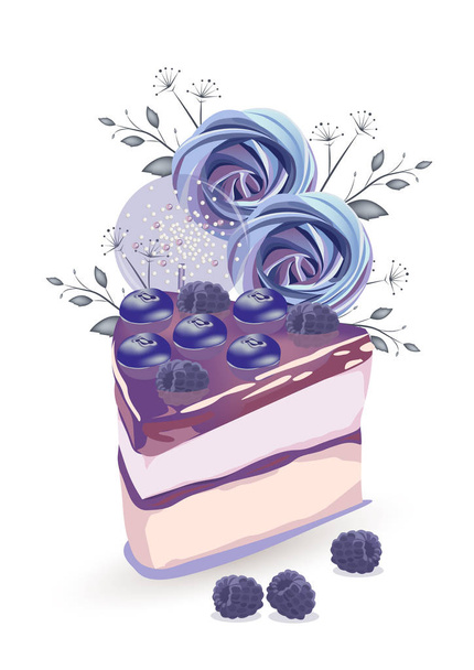 delicious vector cake with blueberries and jam decorated with meringues - Vektori, kuva