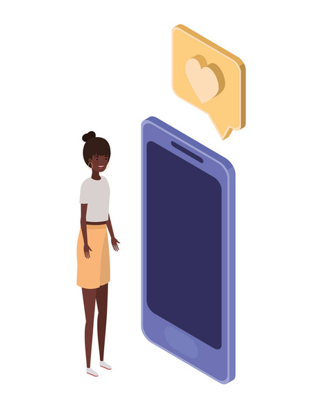 femme avec écran smartphone et notifications par e-mail
 - Vecteur, image