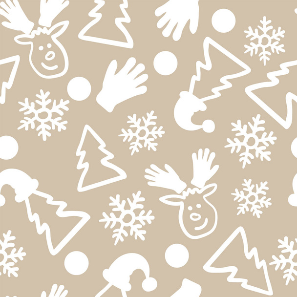 Vektor Weihnachten Doodle nahtlose Muster wiederholen Hintergrund - Vektor, Bild