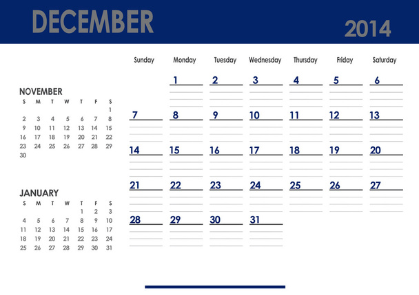 μηνιαίο ημερολόγιο για το έτος 2014 - Δεκεμβρίου. - Φωτογραφία, εικόνα