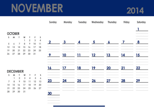 μηνιαίο ημερολόγιο για το έτος 2014 - Νοεμβρίου. - Φωτογραφία, εικόνα