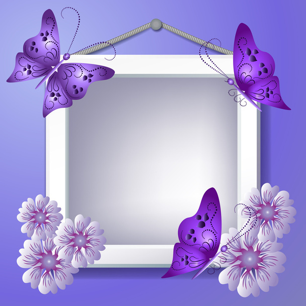 Photo frame with flowers and butterflies - Vektor, obrázek