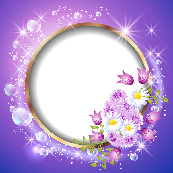 Round frame and flowers - Vector, afbeelding