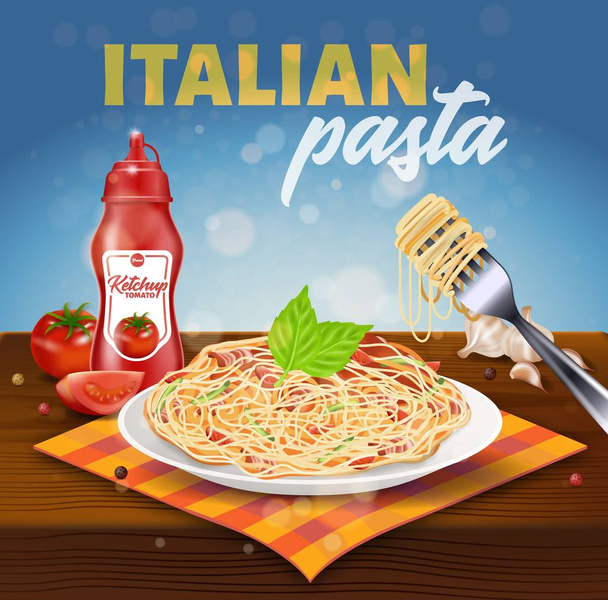 Italian Pasta Square Banner. Plate with Spaghetti - Vektor, kép