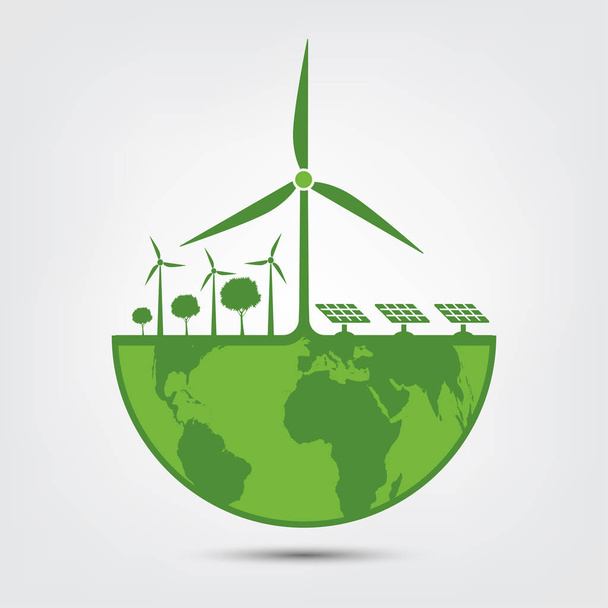 Écologie et concept environnemental, symbole de la Terre avec éolienne Le monde avec des idées respectueuses de l'environnement
  - Vecteur, image