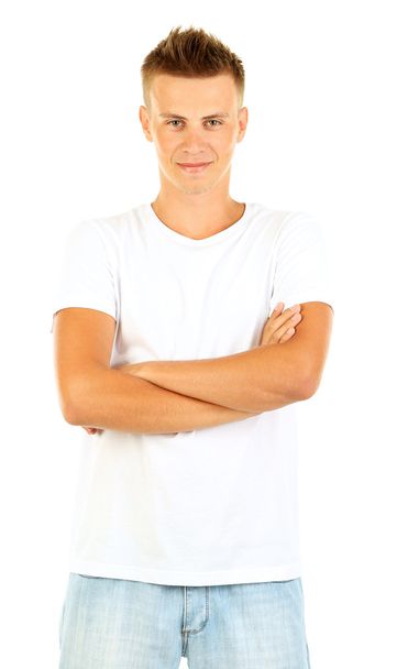 T-shirt on young man isolated on white - Foto, imagen