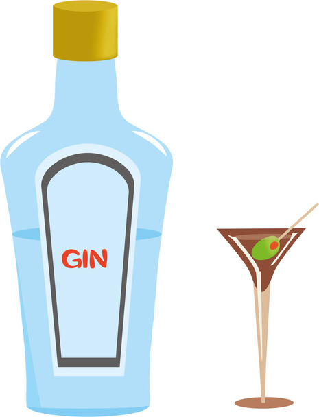 Bouteille de Gin et verre Martini
 - Vecteur, image