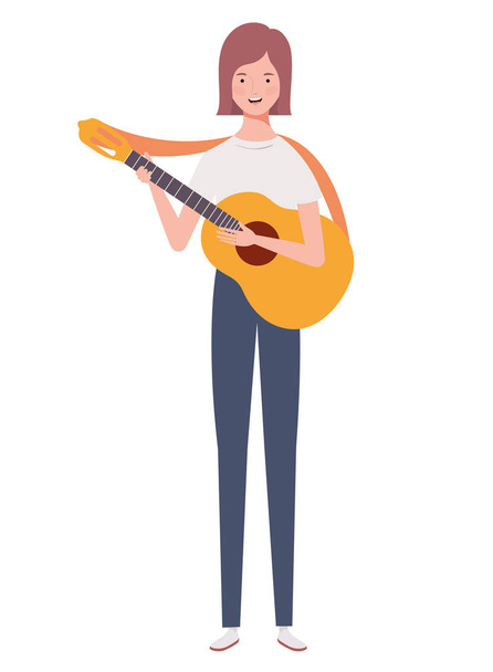 Nainen, jolla on akustinen kitara valkoisella taustalla
 - Vektori, kuva