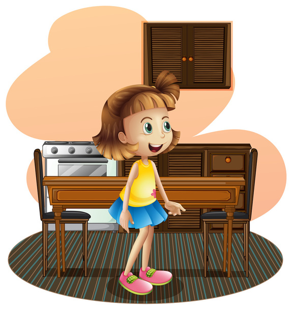 Una ragazzina in cucina con una gonna blu
 - Vettoriali, immagini
