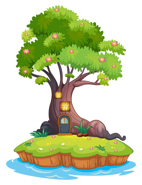 ένα γιγαντιαίο δέντρο σε ένα νησί - Διάνυσμα, εικόνα