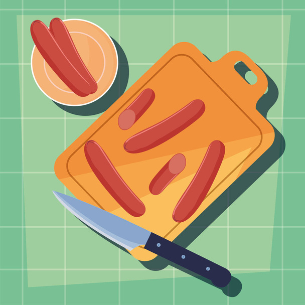 salsicce tagliere coltello preparazione cottura design piatto
 - Vettoriali, immagini