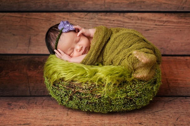 Egy alvó újszülött lány portréja - Fotó, kép