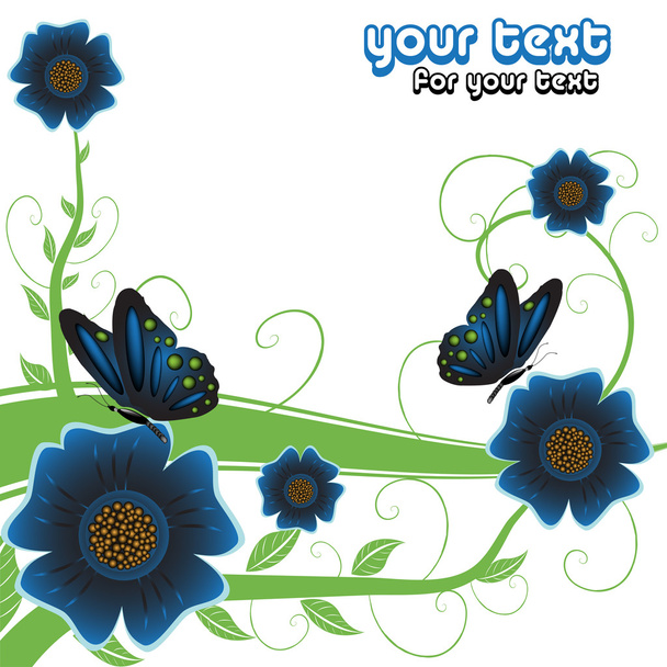 Blue flowers and butterflies - Vector, Image