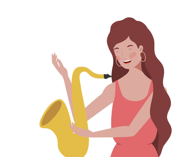 Giovane donna con sassofono su sfondo bianco
 - Vettoriali, immagini