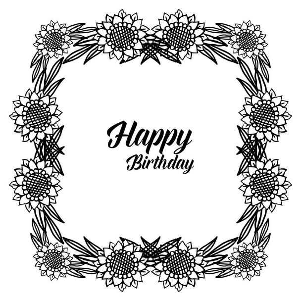 Cartão de saudação e modelo de convite para feliz aniversário, com decoração bela moldura de grinalda. Vetor
 - Vetor, Imagem