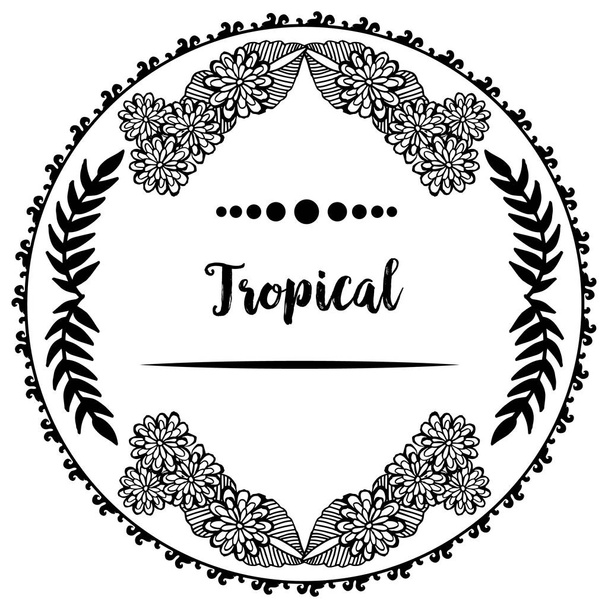 Blanco negro de hojas elegantes y flores, marco de decoración, para póster de concepto tropical. Vector
 - Vector, Imagen
