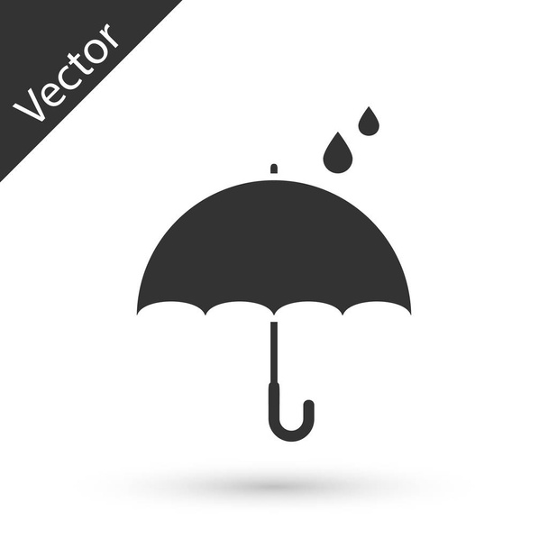 Grijze paraplu en regendruppels icoon geïsoleerd op witte achtergrond. Waterdicht icoon. Beveiliging, veiligheid, Security concept. Water bestendig symbool. Vector illustratie - Vector, afbeelding