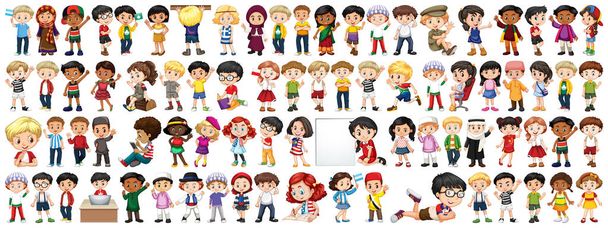 Děti s různými národnostmi na bílém pozadí - Vektor, obrázek