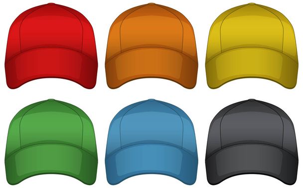 Caps in six different colors - Vector, Image