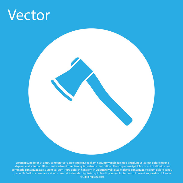 Blue Wooden axe icon isolated on blue background. Lumberjack axe. White circle button. Vector Illustration - Vector, Image