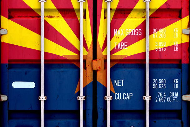The national flag of the US state Arizona in a container doors o - Photo, Image