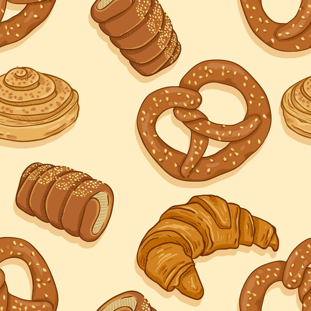 Vector Seamless Pattern of Cartoon Bakery - Vector, Image