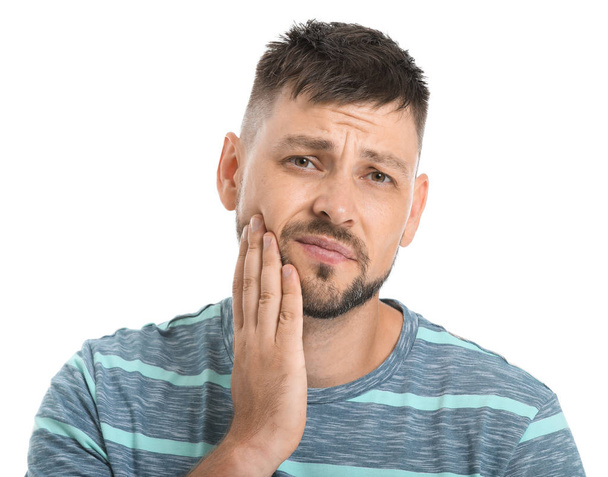 Homme souffrant de maux de dents sur fond blanc
 - Photo, image