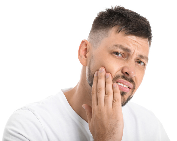 Člověk trpící zubím na bílém pozadí - Fotografie, Obrázek