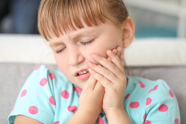 Little girl suffering from toothache at home - Φωτογραφία, εικόνα