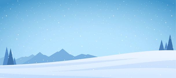 Векторная иллюстрация: Зимние снежные горы с соснами и полем
 - Вектор,изображение